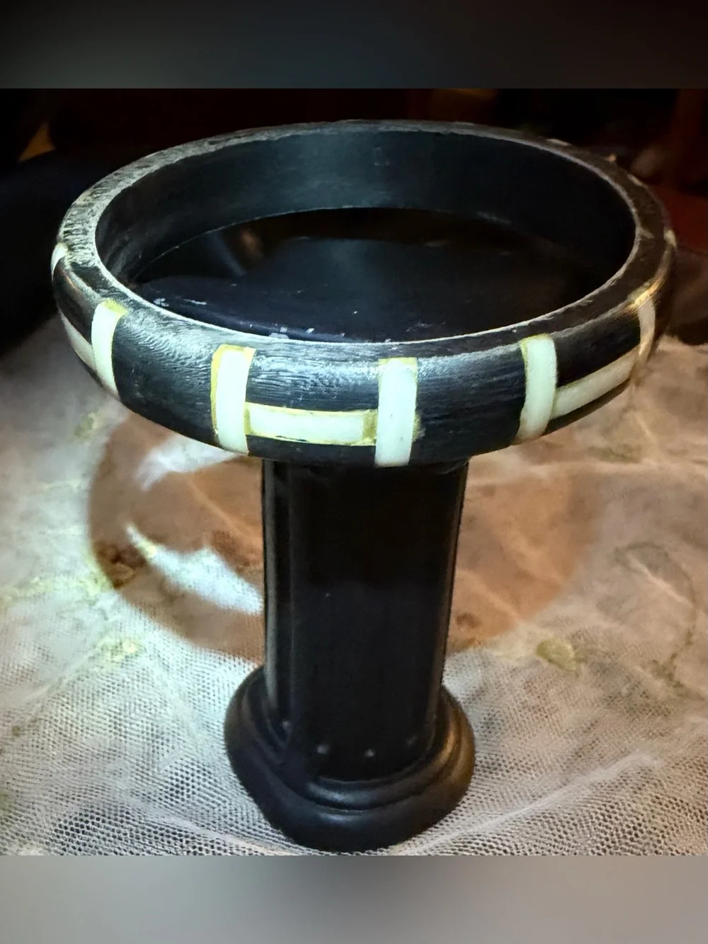 Vintage Bohemian Bone Inlay Black and Ivory Bangle set of 3